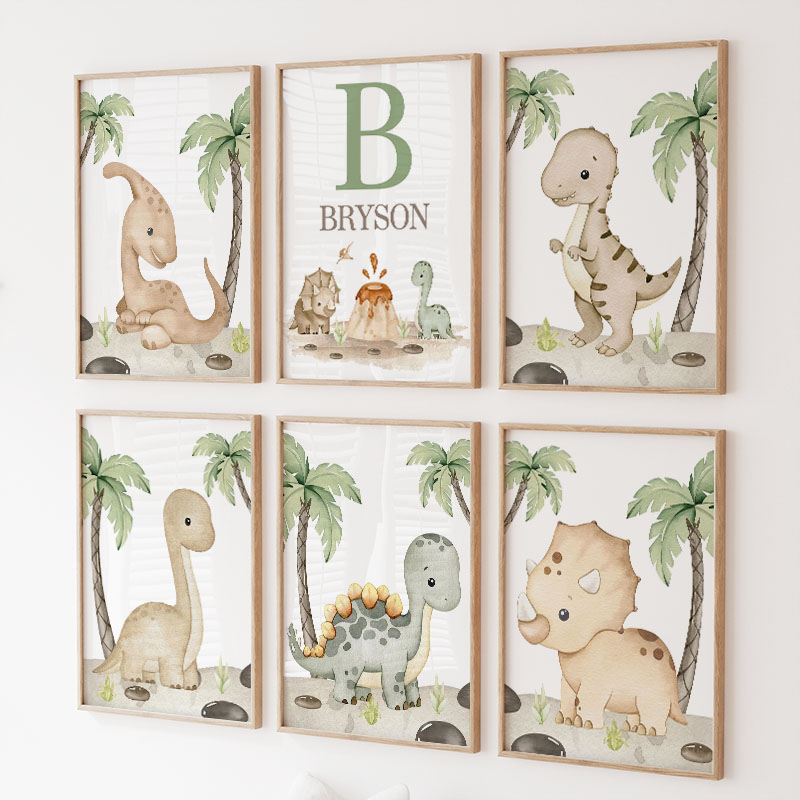 Baby Nursery Jungle Animals - 6 types Neutral Dinosaur Canvas Wall
