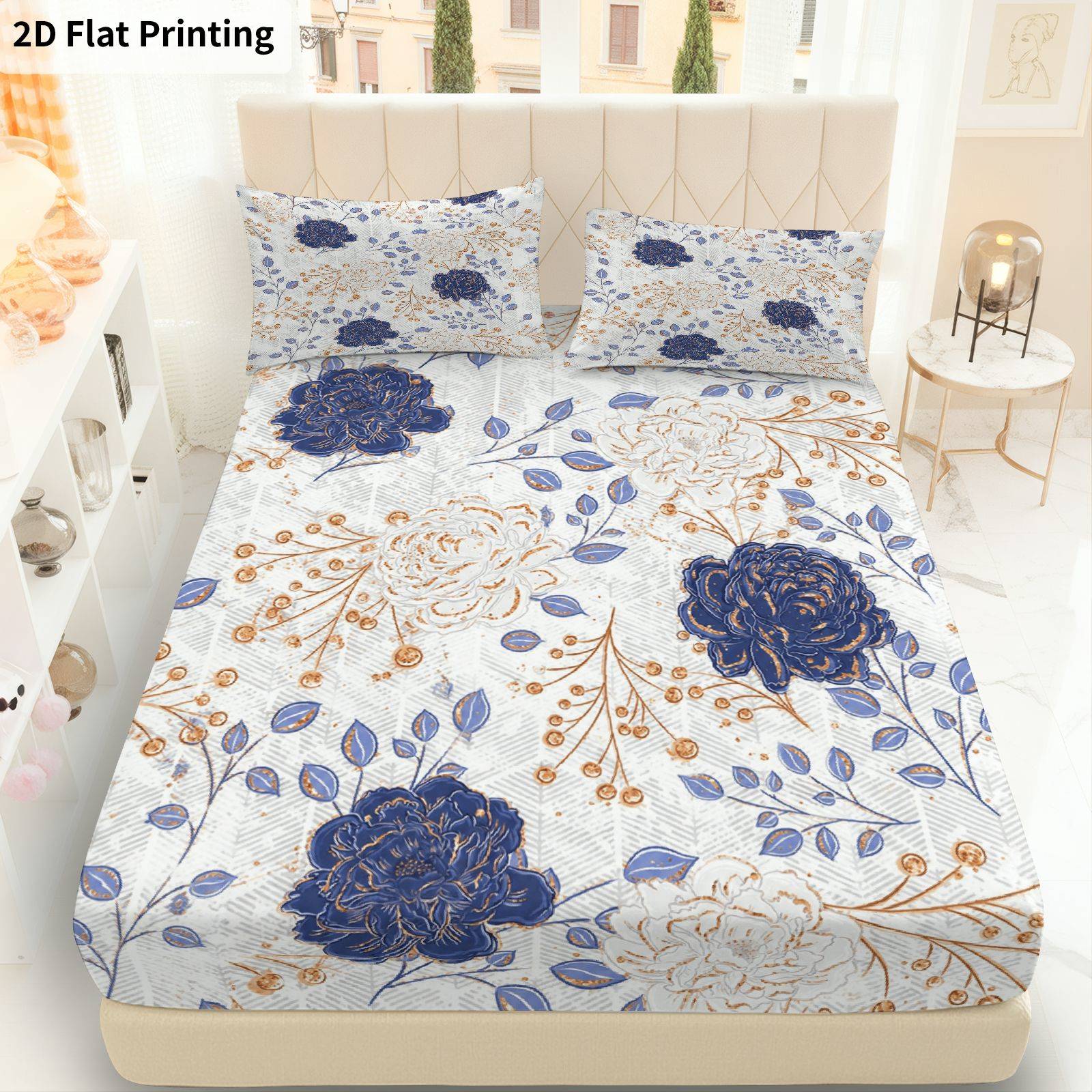 Baby Nursery Set - Three-Piece Blue Floral Fitted Sheet Set