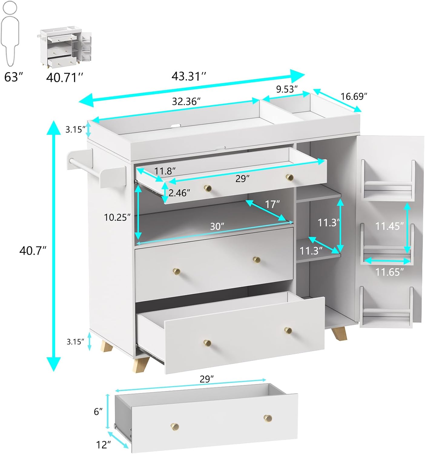 Baby Changing Table, Modern Di - огляд і ціна Baby Nursery Drawers