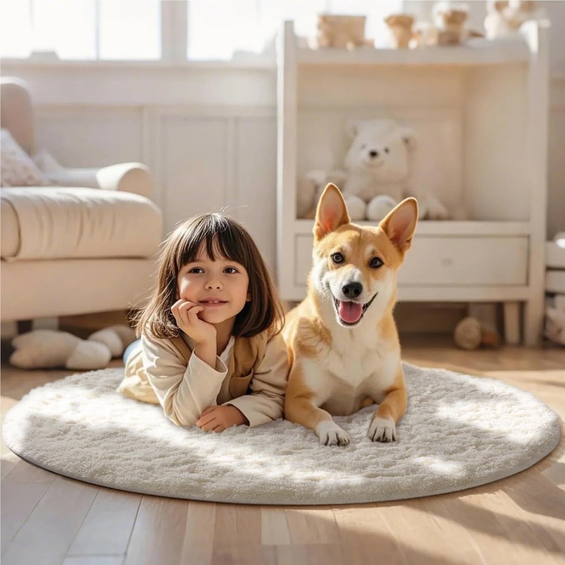 Round Cream White Rug Soft Flu - огляд і ціна Baby Nursery Rug
