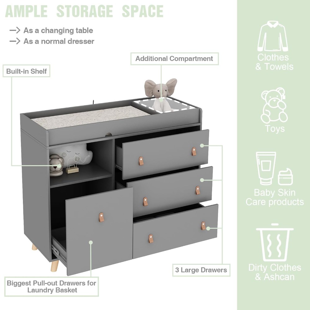 Baby Dresser Changing Table, T - огляд і ціна Baby Nursery Drawers