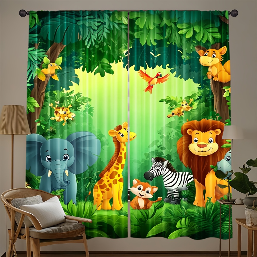 2pcs Cartoon Animal Curtains J - огляд і ціна Baby Nursery Jungle Animals